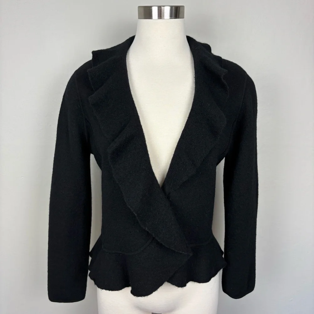 Jones New‎ York Petite Collection Wool Jacket Size M Black Ruffled Work Church